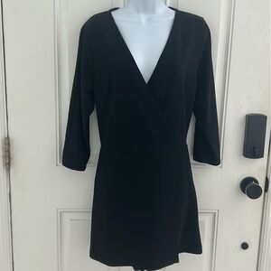 Boston Proper Fun Black Faux Wrap Skirt Romper V Nexk Size M